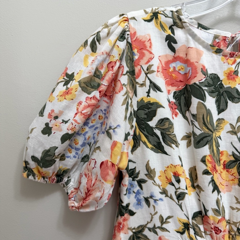 Faithfull the Brand Riso Linen Midi Dress Puff Sleeve Floral Multi Size S - Picture 5 of 12